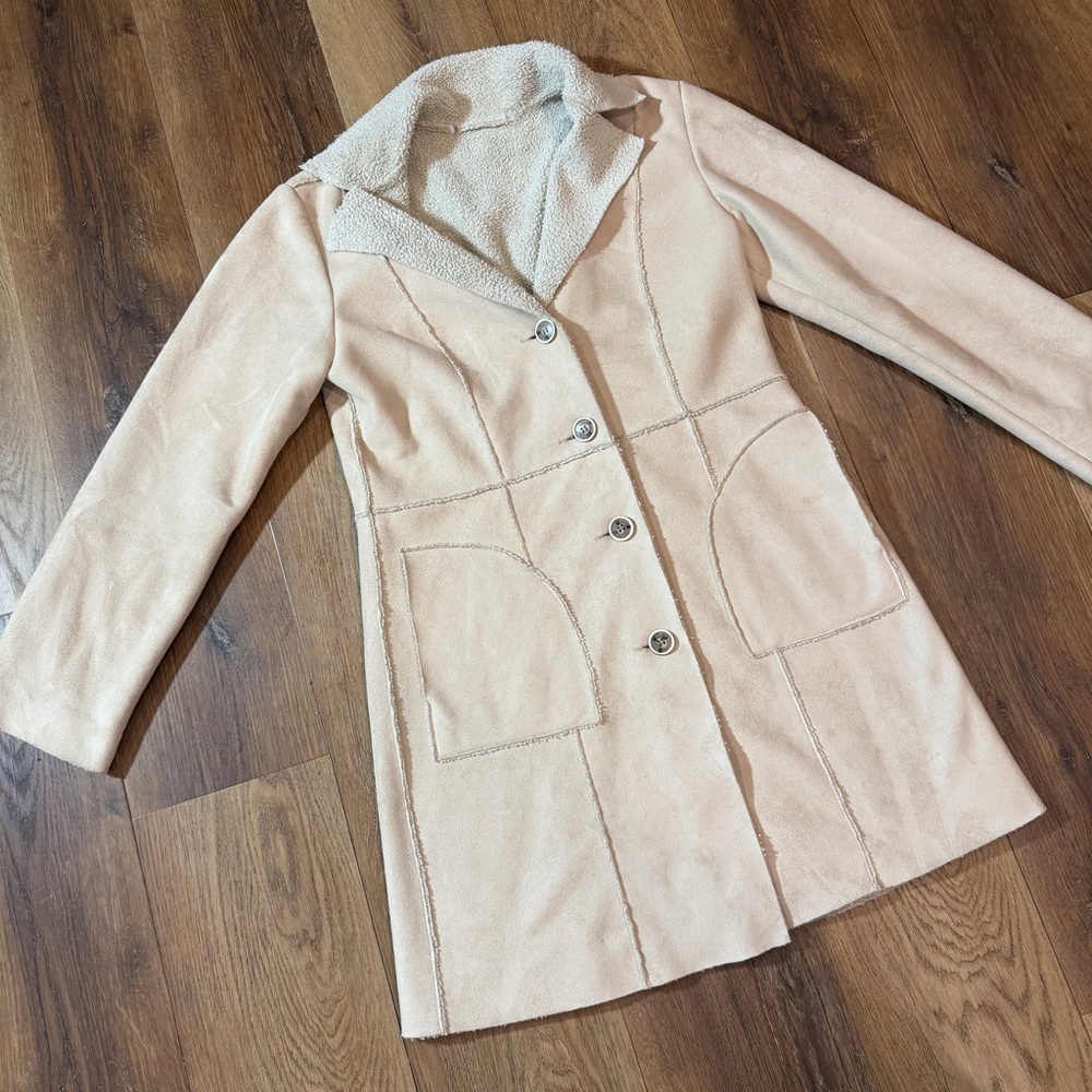 Vintage Penny Lane Coat Vintage Sherpa Coat Cream Shearling Style Long Coat - Picture 12 of 15